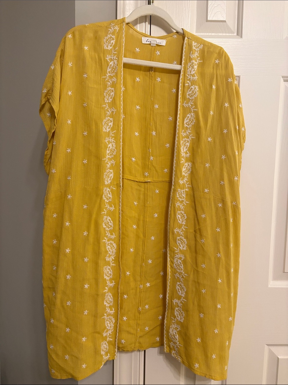 Love Tree Yellow Embroidered Midi Open-Front Shawl